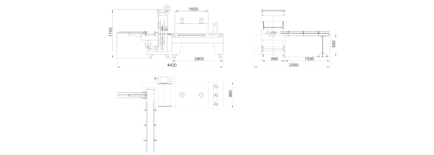 RX-880BAutomatic Sleeve Sealer Shrink Packing Machine(Cylinder shape products packaging)机械平面图
