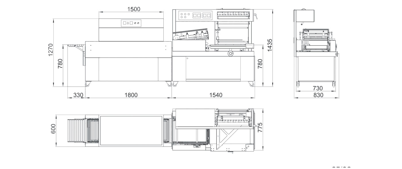 RL-400+SHR-4525Automatic L Sealer Shrink Packing Machine机械平面图